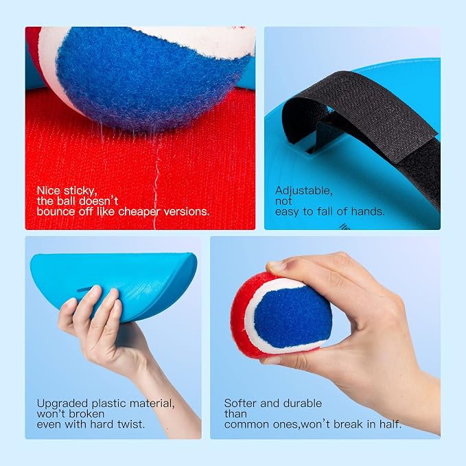 Toss and Catch Ball Game Set, Upgraded Sticky Paddle Ball Set for Kids & Toddlers, Sturdy & Water-Resistant Outdoor Backyard Beach Pool Toy, Birthday Gift for Boys Girls Ages 3-12