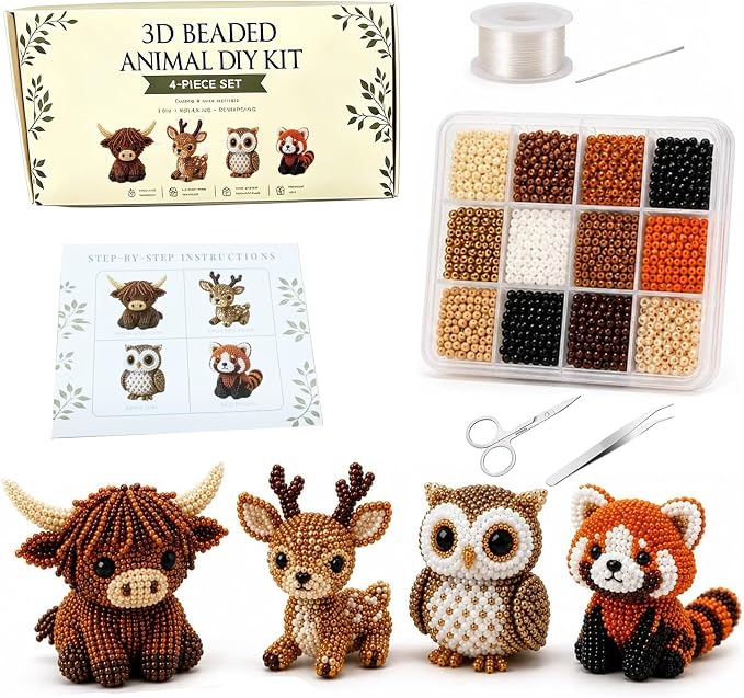 Pwewob 3D Beaded Animal Kit, Tiny Beaded Animal Kits 3D for Adults, Bead Animal Making Kit for Beginners & Craft Enthusiasts, Creative DIY Decoration Gifts for DIY Desk Decor & Creative Gift