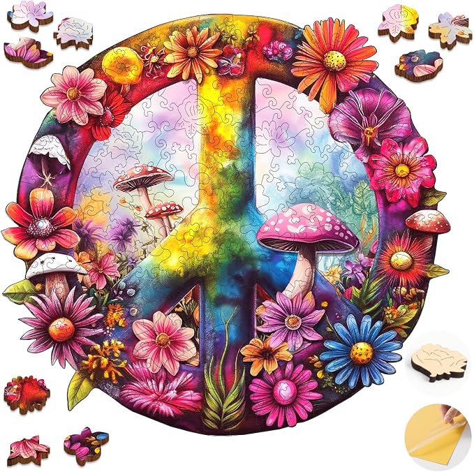 Mys Aurora Wooden Puzzles for Adults 500 Pieces, 5MM Thick Peace Jigsaw Puzzles, Unique Shape for Adults and Kids Birthday Gifts Family Puzzle Game, 16.4 x 15.1 Inches