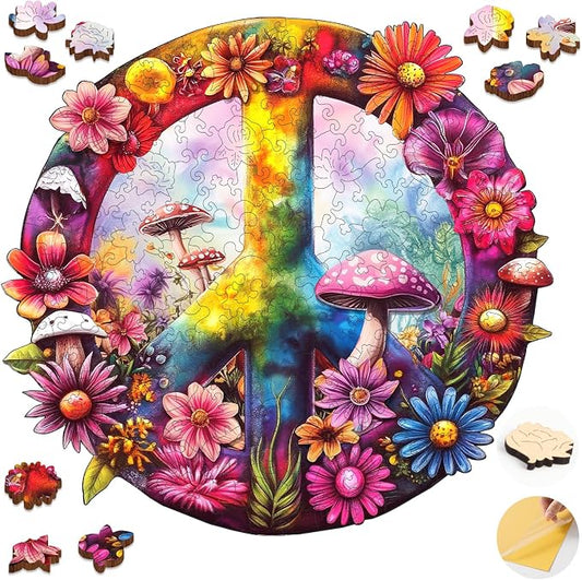 Mys Aurora Wooden Puzzles for Adults 500 Pieces, 5MM Thick Peace Jigsaw Puzzles, Unique Shape for Adults and Kids Birthday Gifts Family Puzzle Game, 16.4 x 15.1 Inches