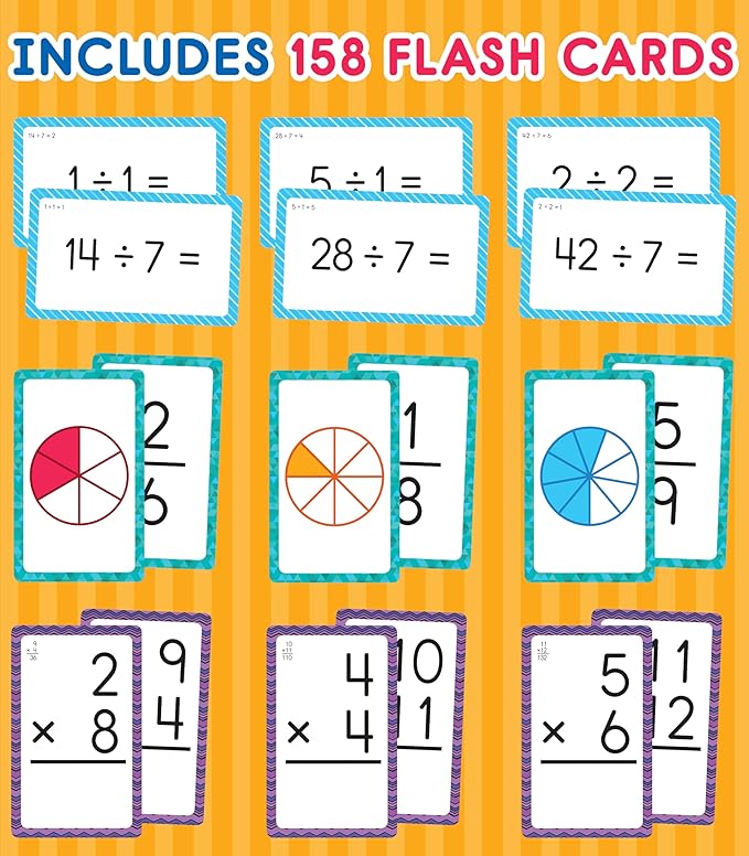 Carson Dellosa Division, Fractions, and Multiplication Flash Cards, 3 Sets of Flashcards, Math Games for Kids 8-12, 3rd Grade Mathematics Practice and Up