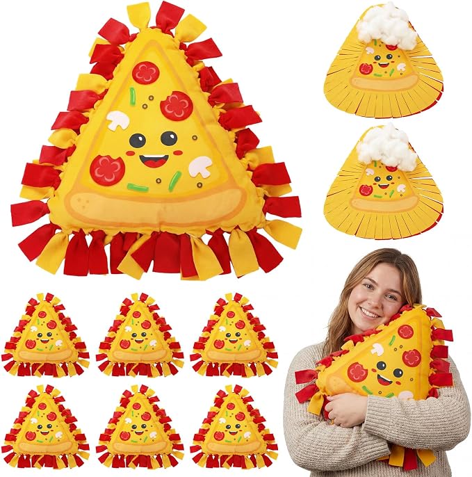 Weysat 6 Sets Pizza Tied Pillow Craft Kit DIY Pizza Shaped Pillow Craft Gifts with PP Cotton for Oktoberfest Day Pizzas Day Sports Theme Party Halloween Decor Classroom Giveaways