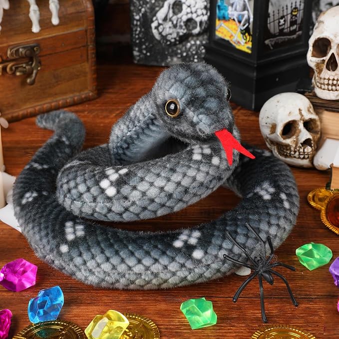 Snake Plush, Stuffed Snake Animal, 27 in Small Toy Snakes for Kids, Giant Stuffed Animals, Lifelike Plush Snake for Birthday Present Party Prank Prop (Black)