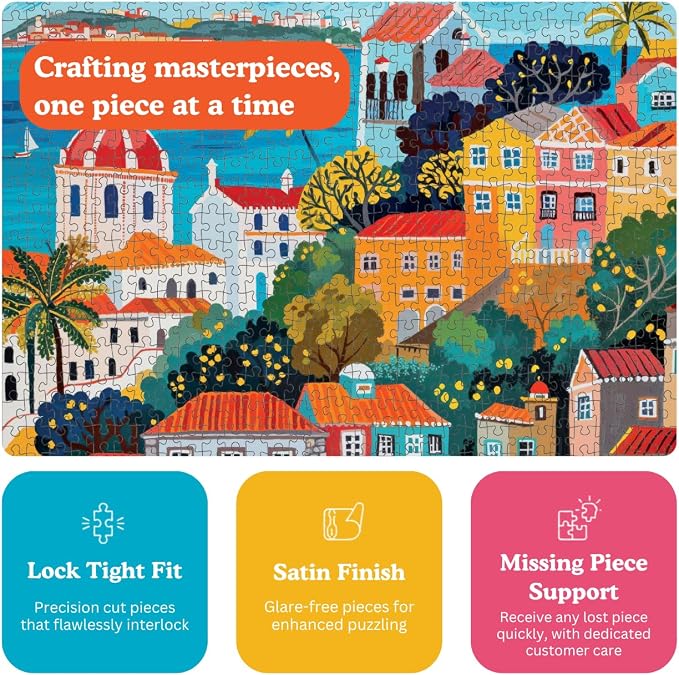 Cross & Glory | 1000 Piece Jigsaw Puzzles for Adults | Vibrant Vistas of Lisbon │ Folk Art Lisbon Puzzle │ Satin Finish Portugal Puzzle 1000 Pieces │ Ages 14+