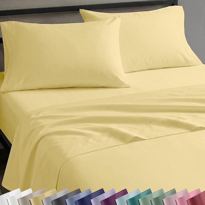 California Design Den Natural 100% Cotton Queen Sheet Set - Soft Sateen Weave, Deep Pockets, Breathable and Durable Bedding Queen Size (Butter)