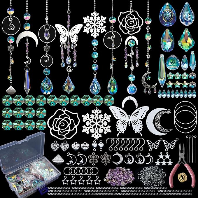 DIY Suncatchers, 400pcs Sun Catchers Making Supplies Kit Art and Crafts for Adults Hanging Prism Sun Catcher with Crystals Rainbow Maker for Christmas Decor Indoor Window Home Wedding Outside Garden