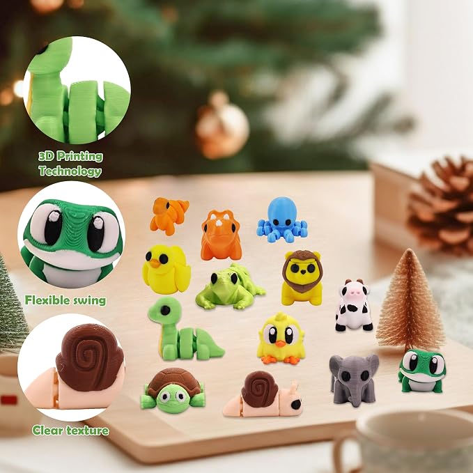 35 PCS Mystery 3D Printed Animal Figurines, Randomly Selected from Over 200 Unique Flexible Articulated 3D Printed Animal Figurines, Fidget Desk Toys, Party Favors, Classroom Rewards