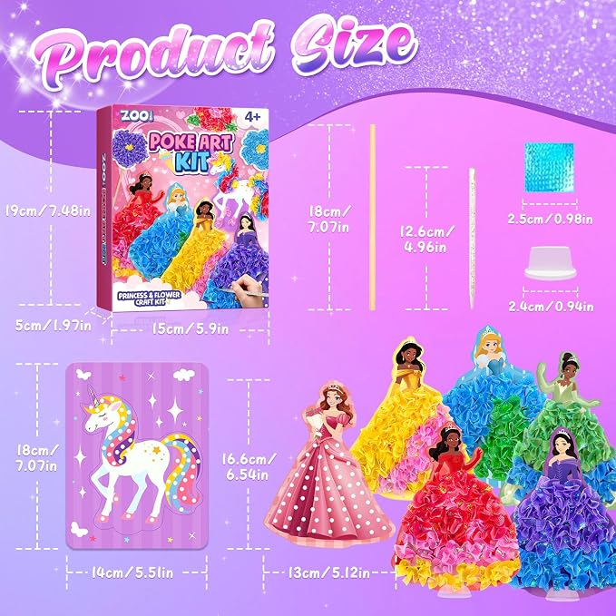 ZOOI Poke Art Kits, Arts and Crafts for Kids 4-8, Pretty Pretty Princess Game, Poke in Crafts for Kids Ages 4-8, Birthday Gifts for 4, 5, 6, 7, 8 Year Old Girl Toys Age 6-8 Art Kits
