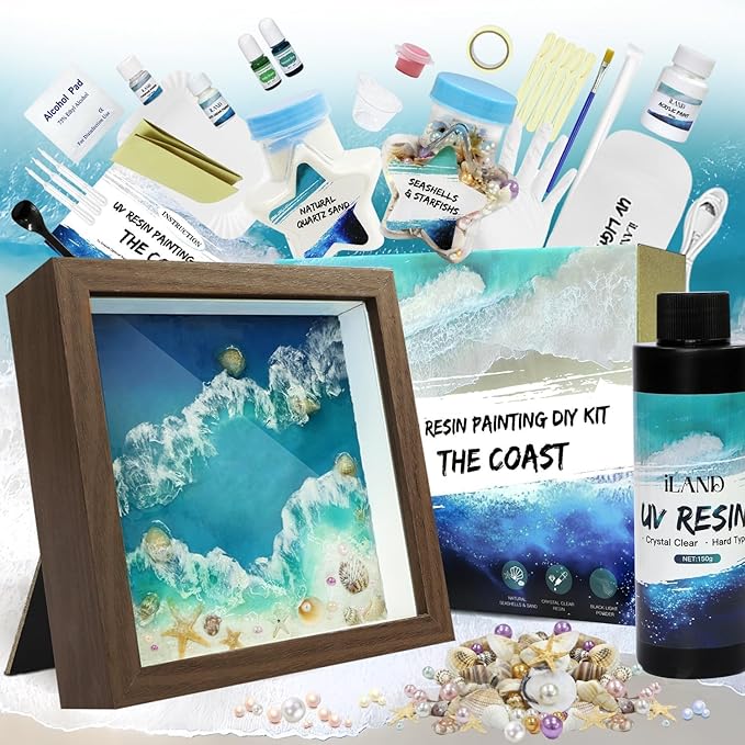 iLAND Crafts for Adults Zen Ocean Resin Art Kit, Creative Teen Crafts Resin Kit for Beginners, Crafting Hobbies for Women, DIY Sea Art Projects for Adults, Unique Beach Themed Gifts for Crafty Crafter