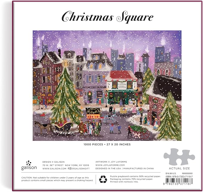 Galison Christmas Square 1000 Piece Puzzle in Square Box from Galison - Holiday Puzzle for Adults with Beautiful Artwork from Joy Laforme, Thick and Sturdy Pieces, Perfect
