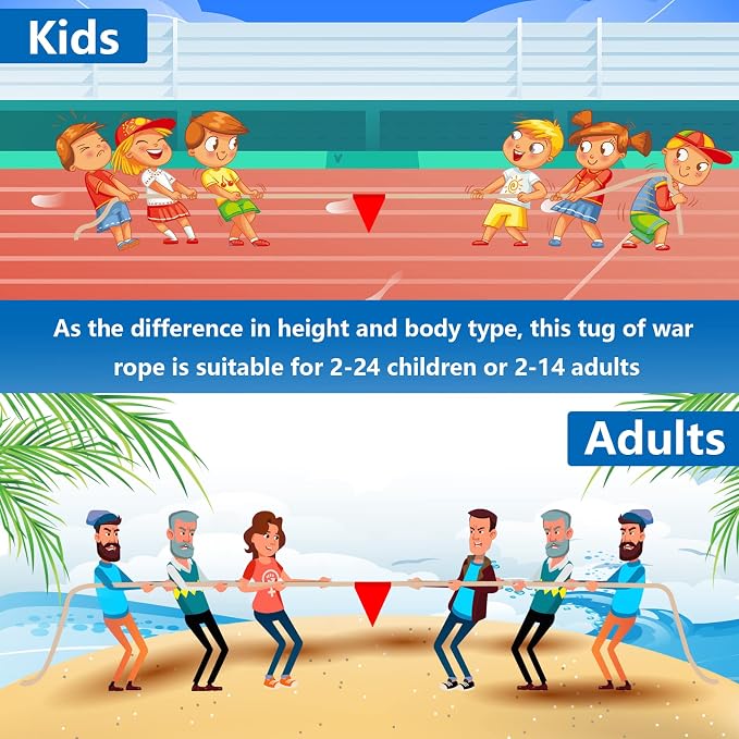 Outdoor Games 60ft Tug of War Rope for Kids Adult, Field Day Family Reunion Outside Yard Backyard Lawn Carnival Camping Picnic Games for Team Building, Blue