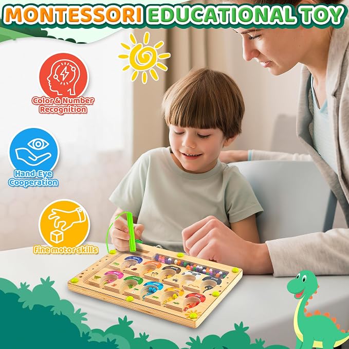 Busy Board Travel toys for Toddlers Kids, Montessori Toys Magnetic Color and Number Maze Puzzle, Dinosaur Bead Mazes Toys for Fine Motor Skills,Airplane Car Travel Activities Essential (Small)