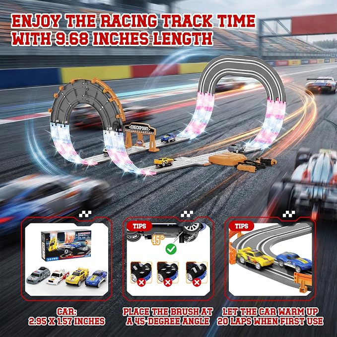9.86ft 2-in-1 Slot Car Track Sets Toy - with 4 Cars, Battery or Electric Car Track Set with Dual Racing Game, Flash Circular Track, Lap Counter,Birthday Xmas Gifts Toys for Boys(S2-Concrete)