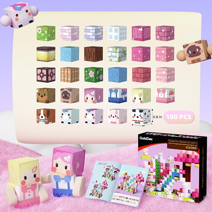 GobiDex 100PCS Magnetic Blocks Kid Building Toys for 3+ Years Old Girls, Upgraded STEM Sensory Gifts for Princess, Kids Magnets Game for Toddler