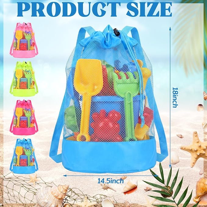 8 Pcs Beach Toys Bags Summer Mesh Seashell Collecting Bag with Handles Pool Party Gift Pouch for Market Grocery(Bright,Backpack)
