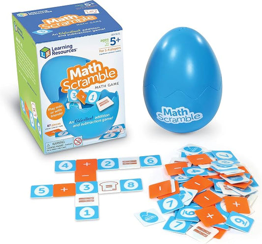 Learning Resources Math Scramble Game - 87 pieces, Ages 5+, Math Manipulatives for Kids, Addition and Subtraction, STEM