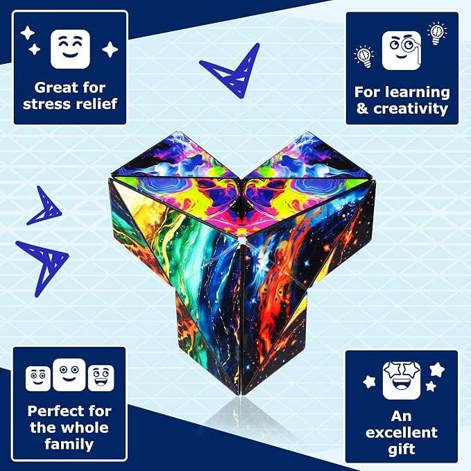 Shashibo Sensory Fidget Toy for Adults & Kids, Stress Relief Fidget Toy for Adults, Teens & Kids, Cool Fidget Toys for Desk, Classroom Must Have, Sensory Shape Shifting Cube, 100+ Possible Shapes