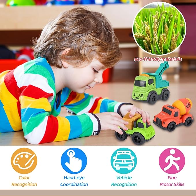 Toddler Cars Toys for 2 3 Year Old Boy, 3 in 1 Dump Truck Mixer Cement and Crane Toys for Baby Boy Girls, BPA Free, Phthalates Free, PVC, Outdoor Toy for Toddlers 2-4, Easter Birthday Gifts for Kids