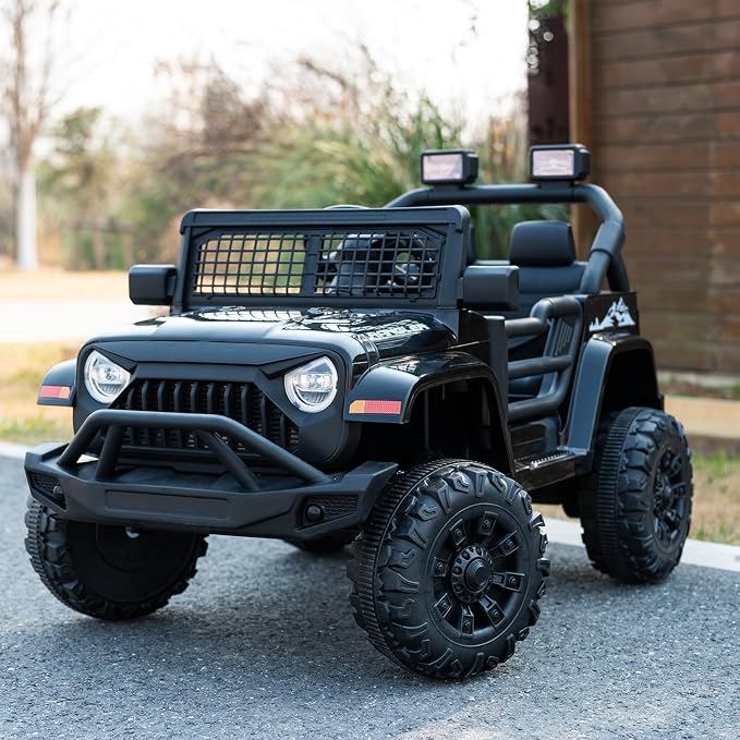 12V 7AH Kids Ride-On Truck Car, Electric Car with Parent Remote Control, Spring Suspension, LED Lights, Bluetooth, Music, Black