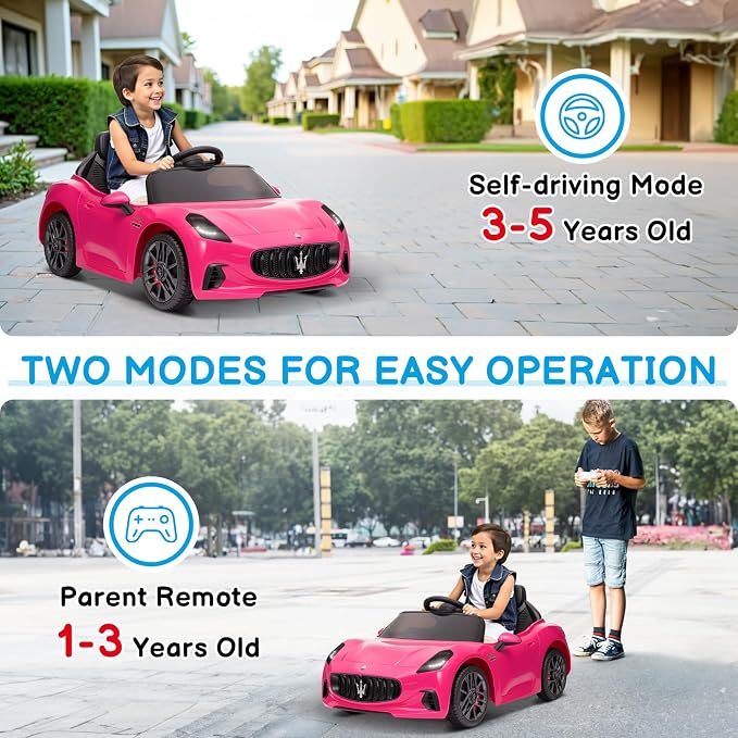 Winado 12V Ride on Car, Licensed Maserati Electric Car for Toddlers W/Remote Control, Battery Car for Kids with Bluetooth, 3 Speeds, LED & Rear Lights, Music & Horn (Pink)