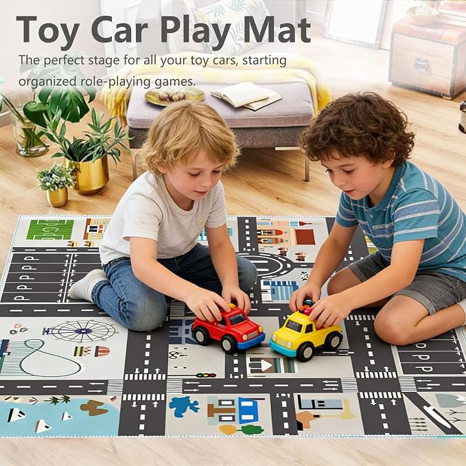 Car Rug Play Mat Road Rug,Kids Carpet Playmat Rugs City Life Great for Playing with Cars and Toys,Children Educational Race Track Rugs with Non-Slip Rubber Backing for Playroom Bedroom Classroom