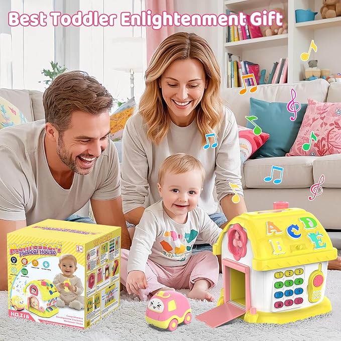 Montessori Toys for 1 Year Old Girl Gifts, 12-in-1 Bilingual Learning & Education Baby Toy 6-12-18 Months, Musical Toddler Girl Toys, 1st First Birthday Gifts for Baby Girls Boys, Yellow