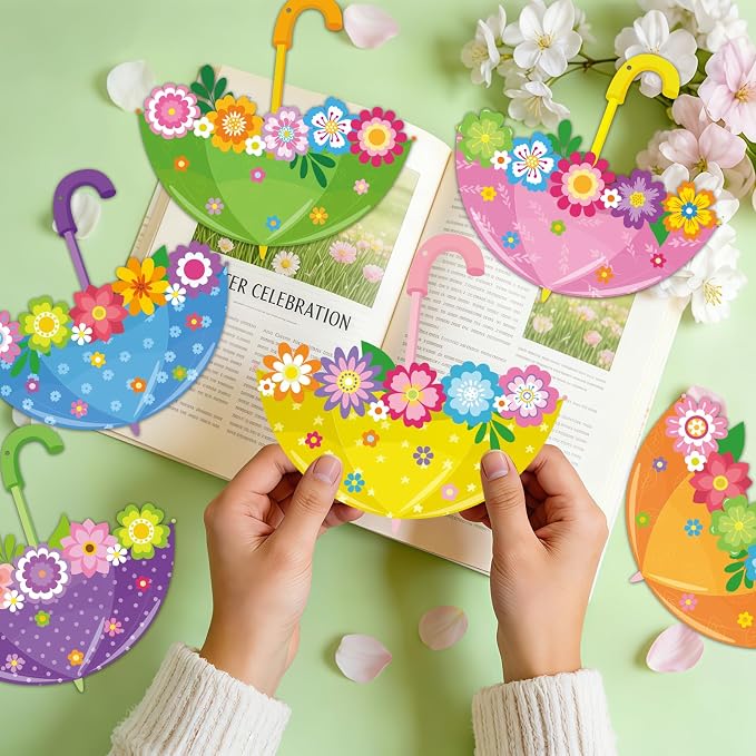 PAIVSUN 24Pcs Spring Crafts Kits Make You Own Umbrella Paper Ornament DIY Arts and Crafts for Spring Summer April Activity Party Decoration Supplies