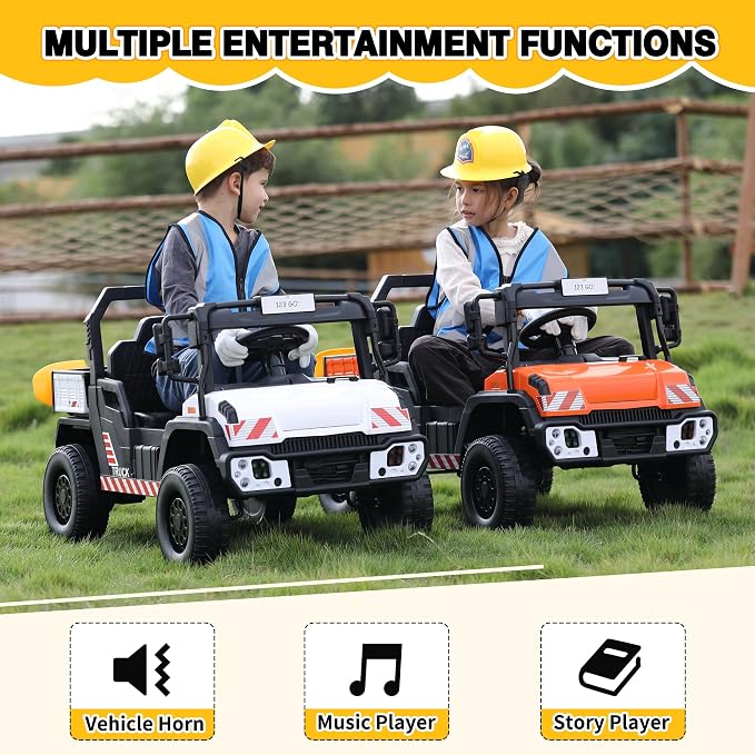 TOBBI 12V Electric Kids Dump Truck Toy, Toddlers Ride On Car with Parent Remote Control, Battery-Powered 4 Wheels Off-Road Vehicle to Drive with Auto Trailer/Horn/LED for Chirdren 3-8 Years-White