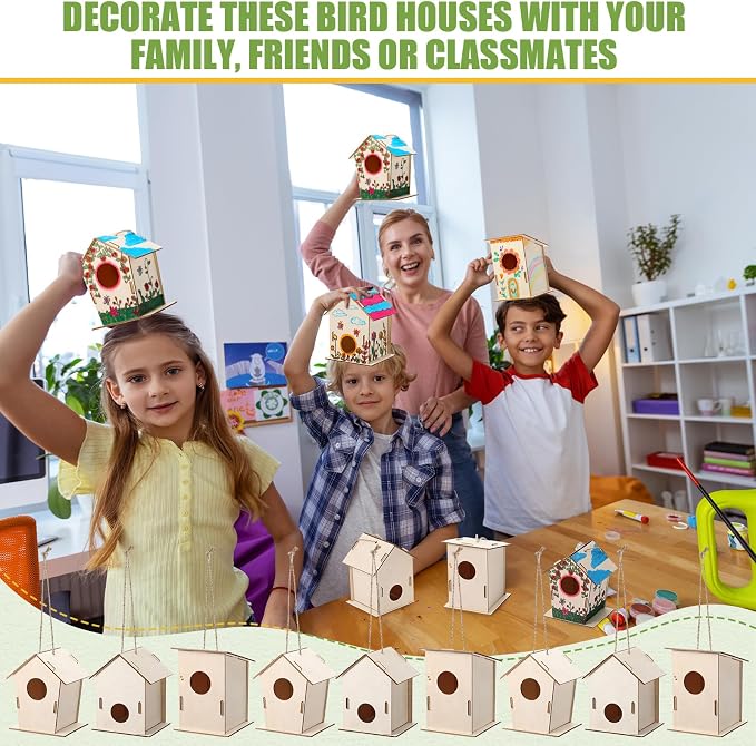 DoubleFill 12 Pcs Bulk Wooden Bird Houses Kits for Kids Mini Bird House for Craft DIY Unfinished Wood Birdhouse to Paint, Build for Children Wooden Arts Classroom Activity, 3 Styles
