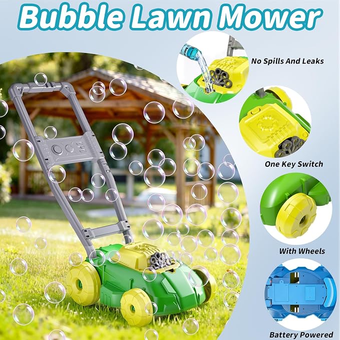 Bubble Lawn Mower for Kids Toddler 1-3 Years Old, Outdoor Play Bubble Blower Toy for Girl Boy Baby, Easter Birthday Gift for 1 2 Year Old Kids, Automatic Bubble Machine Toys for Garden Yard
