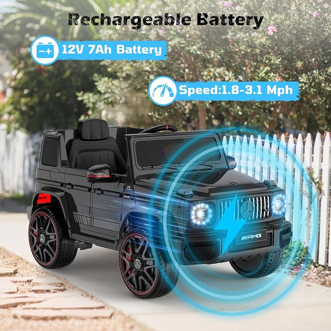 ANPABO Licensed Mercedes-Benz G63 Car for Kids, 12V 7AH Ride on Car w/Parent Remote Control, LED Headlights, Music Player & Horn, Soft Start, Low Battery Prompt, Kids Electric Car (Dark Black)