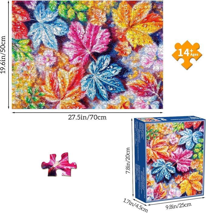 Puzzles for Adults 1000 Pieces, Jigsaw Puzzle for Adults, Fun Challenging Puzzle, Colorful Autumn Leaves Puzzles Game, Interlock Perfectly No Dust, Gifts for Easter Mother’s Day