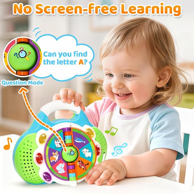 BainGesk Learning Toys for 1 2 3 Year Old Boys Girls, Musical Alphabet Flip Toys with Sound and Light, Educational Toys for Toddlers, Christmas Birthday Gift for Baby
