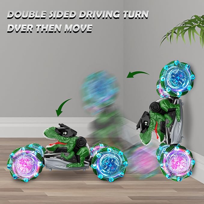 Rcabcar RC Dinosaurs Monster Truck with Light & Music, Gesture Sensing Remote Control Cars, Dinosaur Toy Cars for Kids Boys Girls Toy Gift Age 8 9 10 11 12 yr