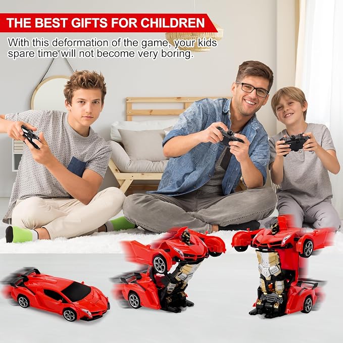 Blackma Remote Control Car - Transform, One-Button Deformation & 360°Rotating Drifting, Transform Robot RC Car with LED Light, Toy Gifts for 4 5 6 7 8 9 10 11 12 Years Old Boy (Red)
