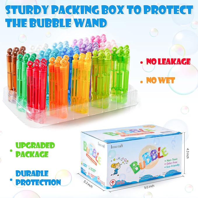 INSCRAFT Bubble Wand, 90 Pack Mini Bubble Wands Bulk 15 Colors for Halloween, Summer Toys, Wedding, Outdoor Indoor Activity Use, Bubbles Party Favors, Gifts for Kids Toddlers