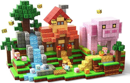 200 PCS 0.8in Magnetic Building Blocks,Pig House Magnetic Blocks,Magnetic Stacking Cubes for School STEM Family Education Toys Boys Girls Ages 4 6 8 10 Kids (Pig House-200pcs)