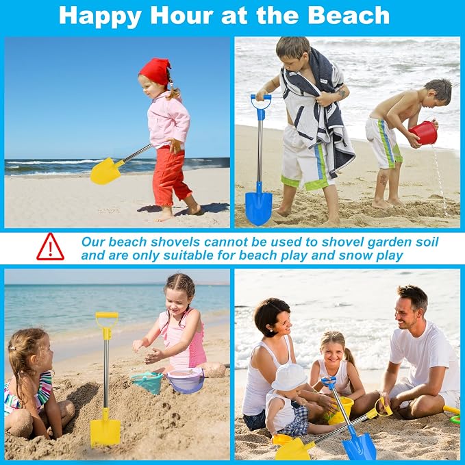 Beach Shovels for Kids,3PC 29Inch Beach Sand Shovels Toys for Digging Heavy Duty Stainless Steels with D-Grip Handle Sturdy Scoop Seaside Kids Tool Lightweight Gift Set（Blue Red Yellow）