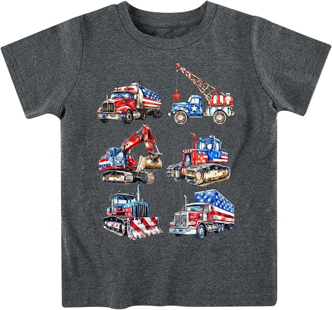 Lovekider Cotton Shirt for 3-6T Boys Truck Dinosaur Toddler Kids T-Shirt Short Sleeve Excavator Construction T-Rex Tee Shirts