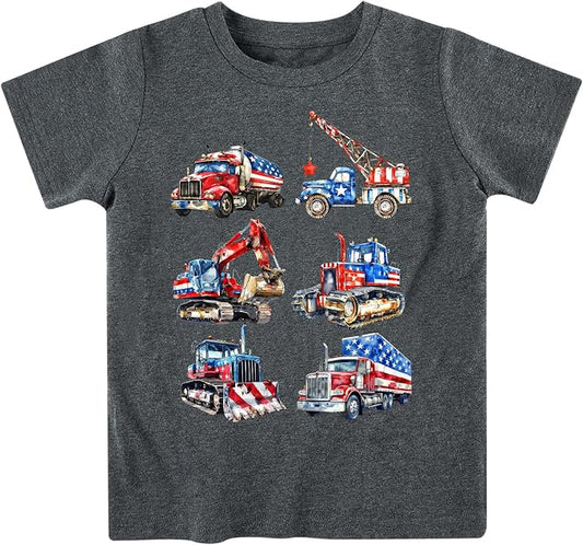 Lovekider Cotton Shirt for 3-6T Boys Truck Dinosaur Toddler Kids T-Shirt Short Sleeve Excavator Construction T-Rex Tee Shirts