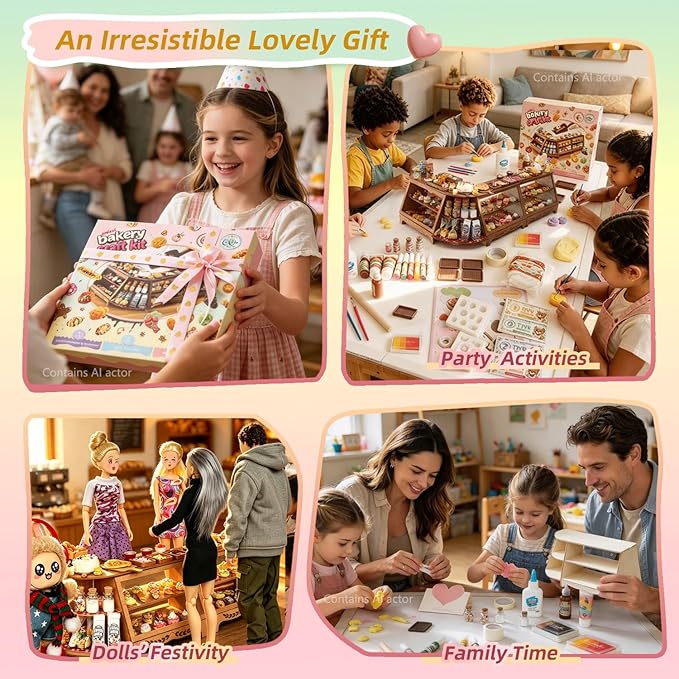 iLAND Crafts for Girls 8-12 Air Dry Clay Bakery Shop DIY Kit, CPC-Safe Toys for Kids, Creative 8-10 Year Old Girl Birthday Gifts, Ideal Tween Gifts of Creation, Fine Motor Skills & Social Role-Play