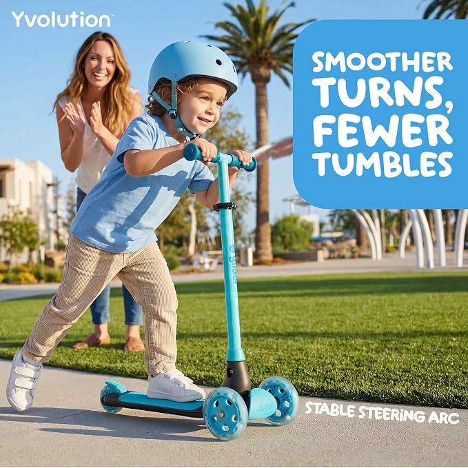Yvolution Y Glider Air Scooter for Kids, 3 Wheel Scooter for Toddlers 4 Adjustable Height Glider with Kick Scooters, Lean to Steer with LED Flashing Light for Children Ages 3+ Years Old