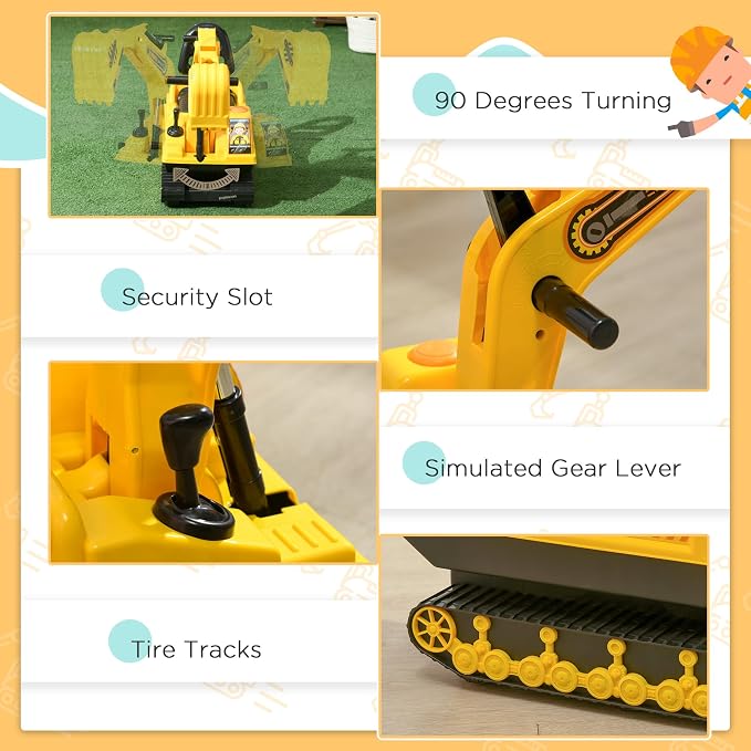 HOMCOM Qaba No Power Ride On Excavator Toy Tractors Digger Movable Scooter Walker Pretend Play Toddler Construction Truck Basket Storage for Boys Girls 18-48 Months Yellow Black