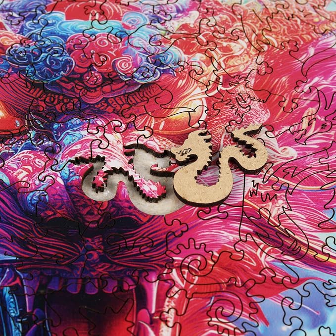 MEATRN Dragon Wooden Puzzles for Adults - Oriental Mythology Kirin Wooden Jigsaw Puzzle, Luxury Wood Wall Decorative for Collectors, Unique Gift & Home Décor, 203 Pcs, 11.4x11.4 in