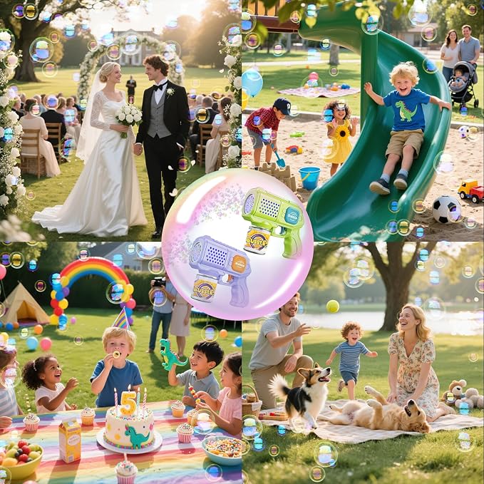 Panamalar 2 Packs Bubble Guns for Kids, Automatic Bubble Machine Gun 10000+ Bubbles/Min, 10 Holes Bubble Maker Toys with Solution/Light for Boys Girls Outdoor Wedding Party, Purple+Green