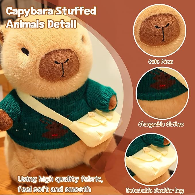 10 Pcs Capybara Plush Toy Set | Cute Capybara Stuffed Animal, 9 Clothes and Accessories, Dress Up Soft Plush Doll, Ideal Gift for Kids