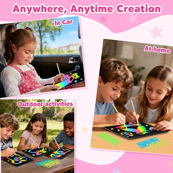 ZMLM Scratch Paper Art-Crafts Gift: 2 Pack Rainbow Notebooks Supplies Toys for 3 4 5 6 7 8 9 10 Years Old Girls and Boys Kids Easter Gifts Christmas Birthday Party Games Dress up
