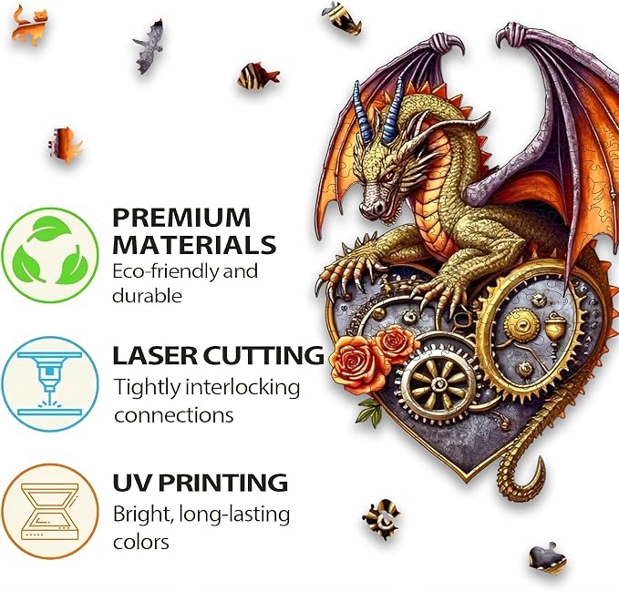 Jigsaw Puzzles,210 Pieces Flying Dragon Wooden Puzzles for Adults, Unique Shaped Plant Puzzles,Brain Teaser Family Flower Puzzle Game (Dragon, Medium)
