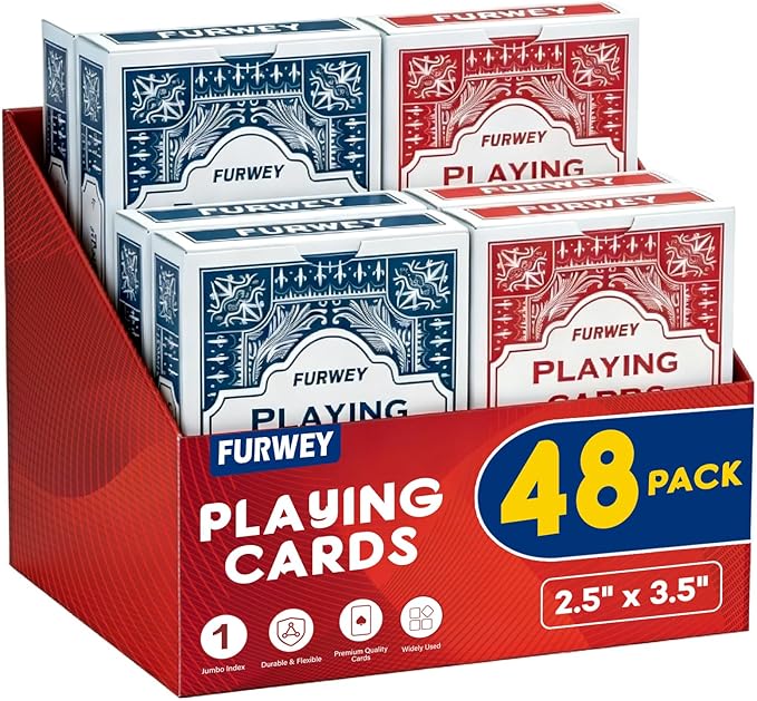 FURWEY Playing Cards 48 Pack,Standard Index,Red and Blue Backs,Large Digital Printing is Easy to Read,Blackjack，Euchre, Canasta Card Game, Poker Cards（Red/Blue）