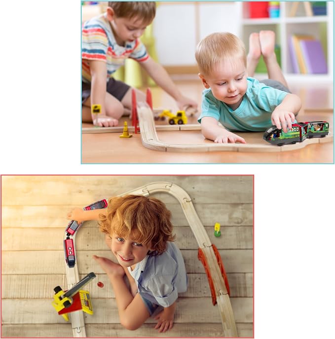 KipiPol Battery Operated Action Locomotive Toy Train Set for Wooden Tracks, (Magnetic)-Compatible with Thomas The Train Toys, Brio Tram Set for Toddlers 3-5 and up, Stocking Stuffers for Kids